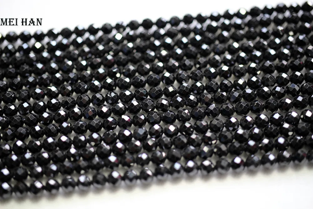 Meihan  (3 strands/set) natural 4mm black spinel faceted round loose beads for jewelry DIY design gift
