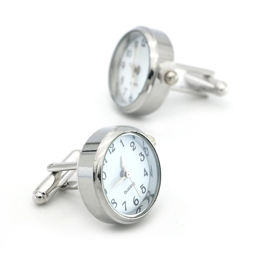 New Watch Cufflinks Real Clock Cuff links With Battery Cufflinks Machine Core Mechanical cuffs Relojes gemelos