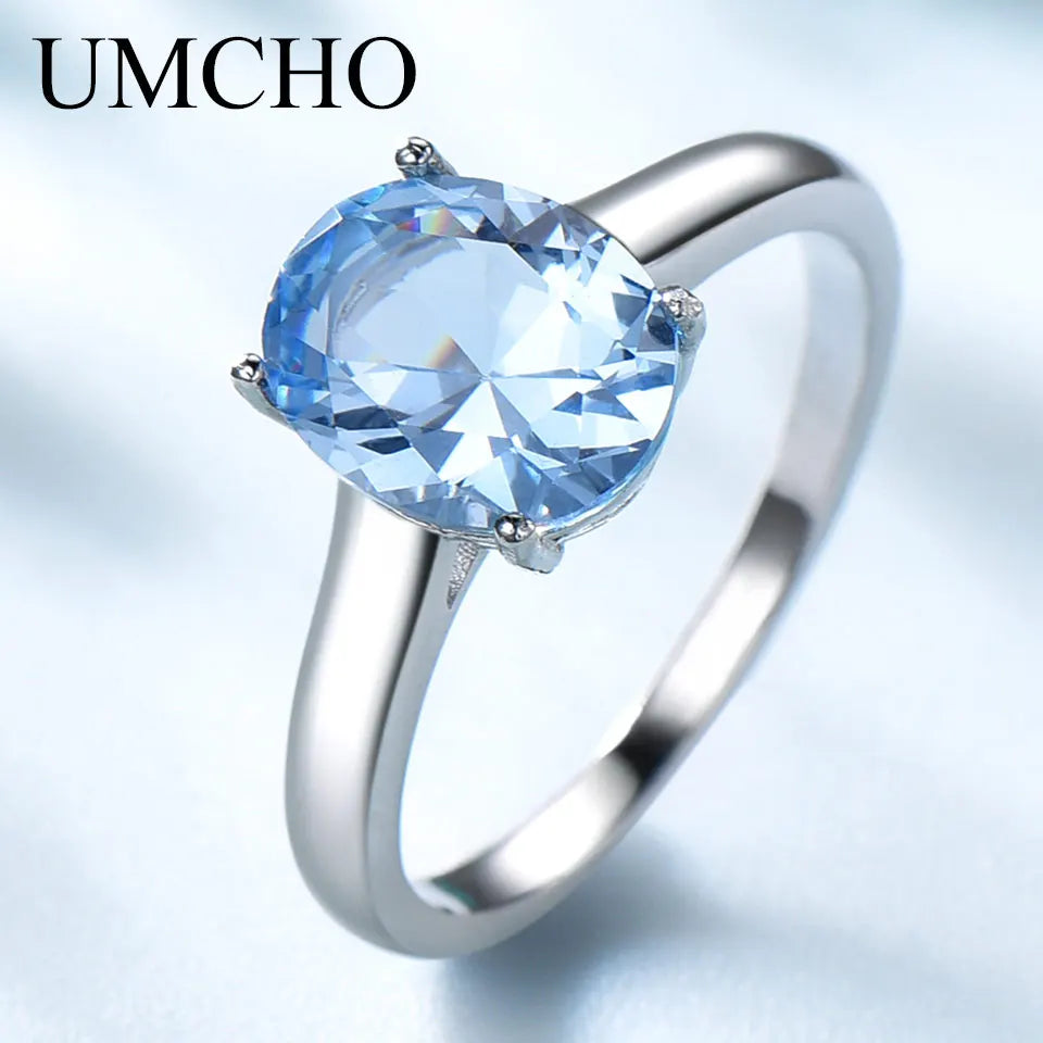 925 Sterling Silver Rings Nano Sky Blue Topaz Ring 8x10mm Oval Rings Elegant Woman Jewelry