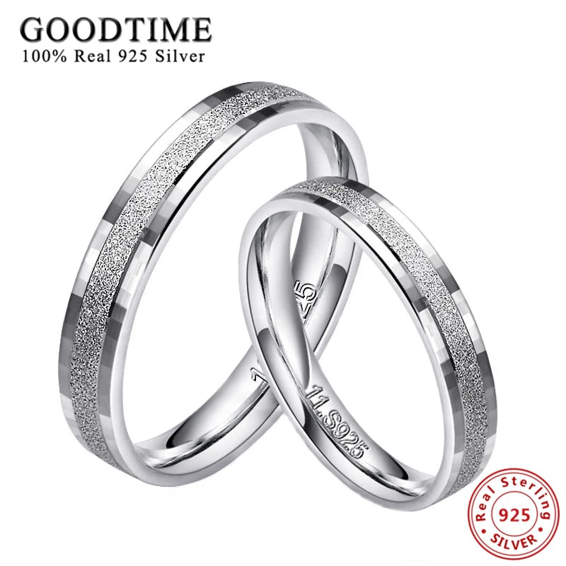 Fashion 100% 925 Silver Sterling Couple Ring for Men Women Top Quality Frosted Band Flakes Anniversary Jewelry For Lover Wedding
