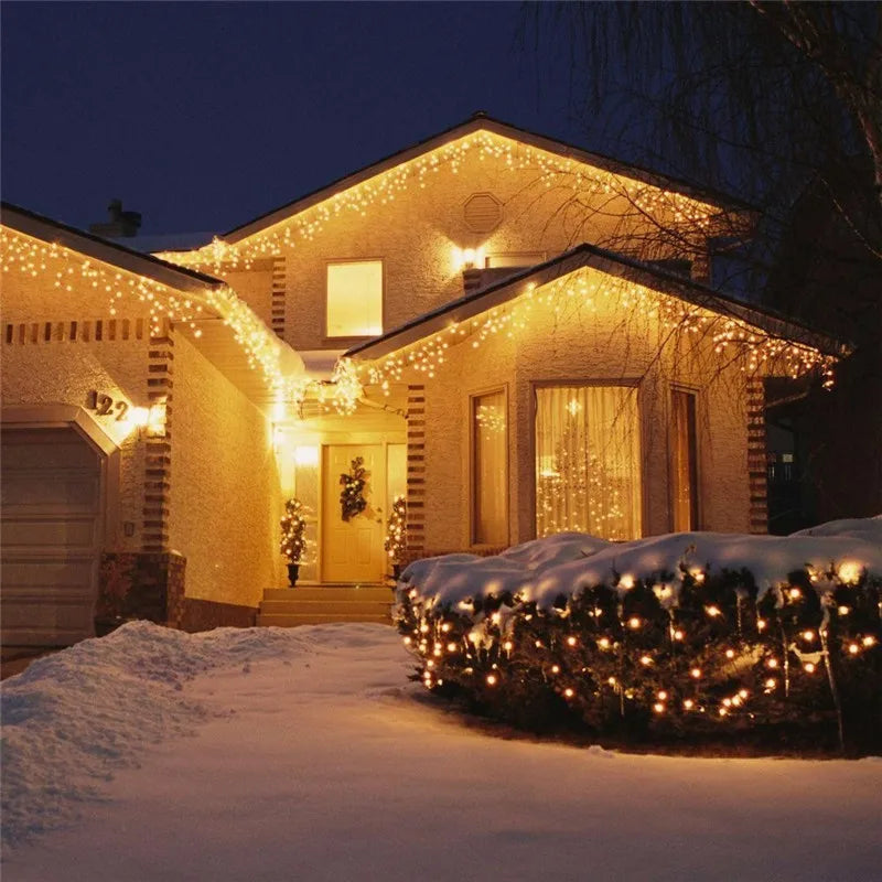 Christmas Lights Outdoor Decoration 4m Droop 0.4-0.6m Led Curtain Icicle String Lights Garden Xmas Party Decorative Lights