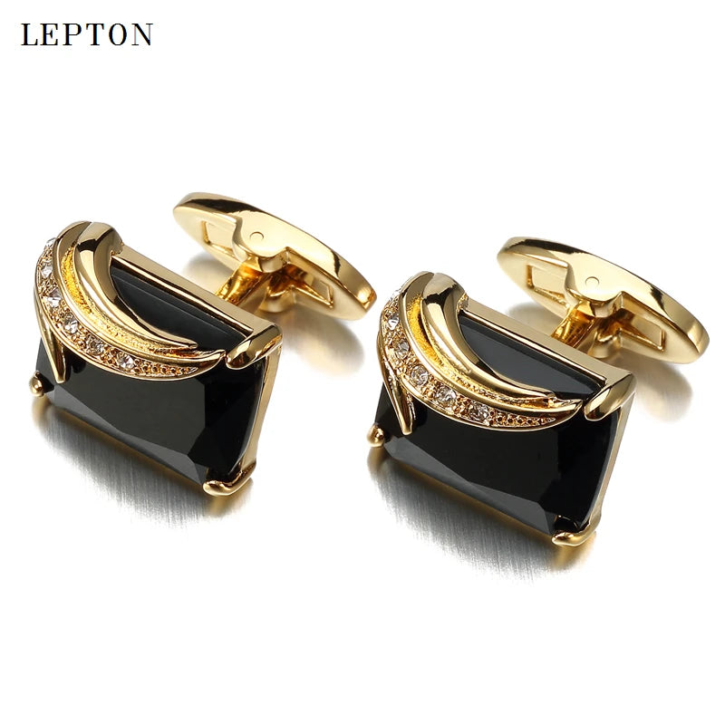 Low-key Luxury Blue Glass Cufflinks for Mens Lepton Brand High Quality Square Crystal Cufflinks Shirt Cuff Links Relojes Gemelos