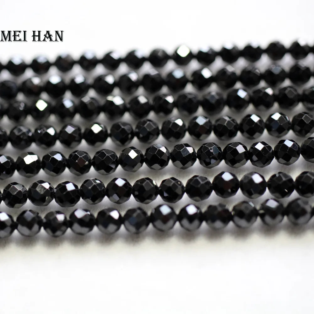 Meihan  (3 strands/set) natural 4mm black spinel faceted round loose beads for jewelry DIY design gift