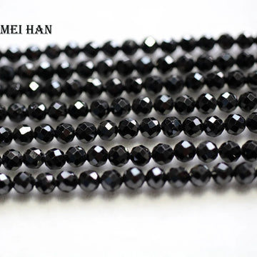 Meihan  (3 strands/set) natural 4mm black spinel faceted round loose beads for jewelry DIY design gift