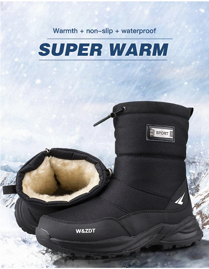Men’s Winter Snow Boots – Waterproof Zipper Casual Outdoor Shoes