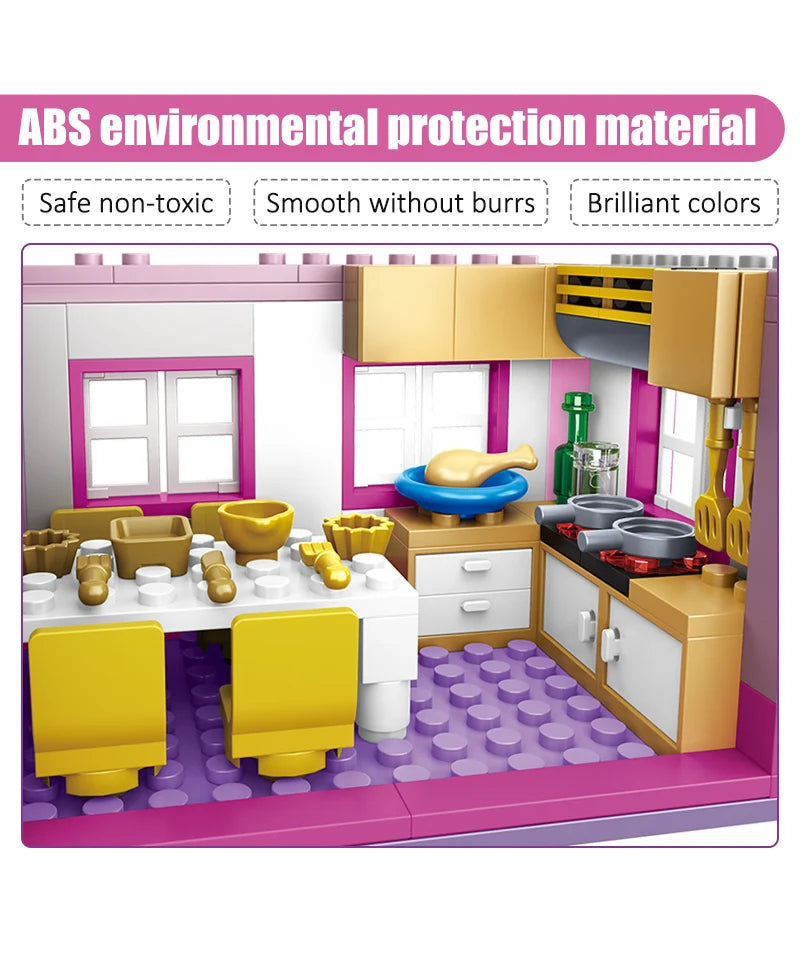 ZKZC 1018pcs City 1 Change 3 Summer Double-storey Villa House Building Blocks Friends Garden Flower Figures Bricks Toys Girls