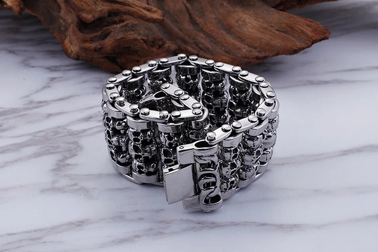 KALEN Punk 316 Stainless Steel Multiple Skull Heads Charm Bracelets For Men Biker Hand Chain Bracelet Drop Shipping Jewelry