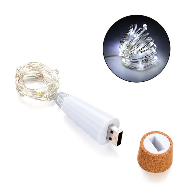 2m 20 LED Cork Bottle Fairy Light USB Rechargeable Indoor Decoration String Lamp for Bedroom Home Party Wedding Christmas