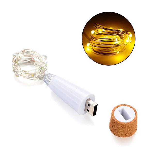 2m 20 LED Cork Bottle Fairy Light USB Rechargeable Indoor Decoration String Lamp for Bedroom Home Party Wedding Christmas