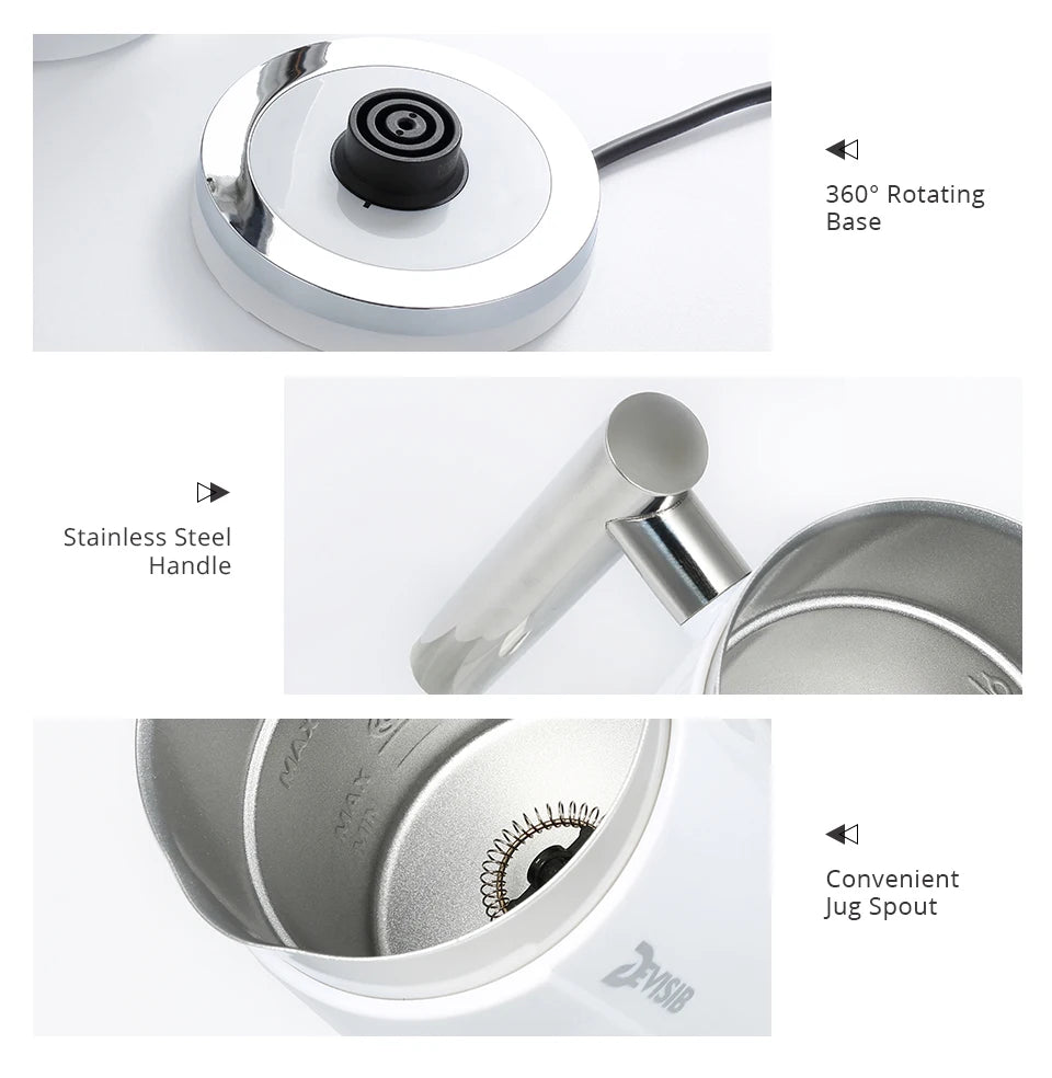 DEVISIB 3 in 1 Electric Milk Frother 300ml Automatic Hot and Cold Foam Maker for Coffee Latte Cappuccino Macchiato Hot Chocolate