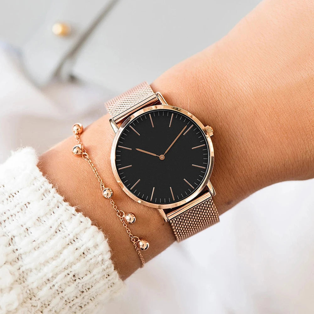 Rose Gold Women’s Quartz Watch – Steel Band