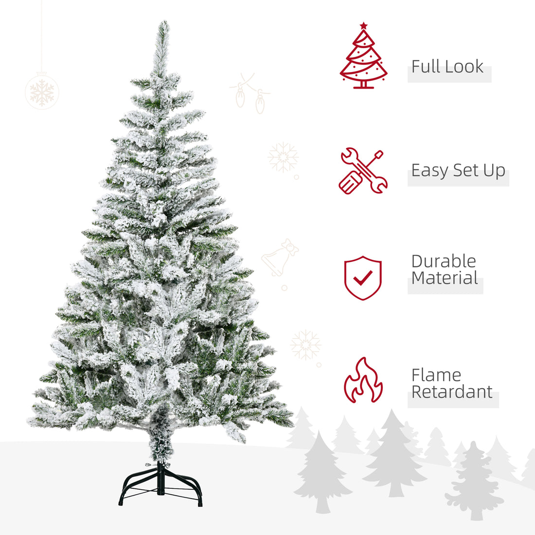 HOMCOM 5ft Snow Flocked Artificial Christmas Tree w/ Realistic Branch Tips