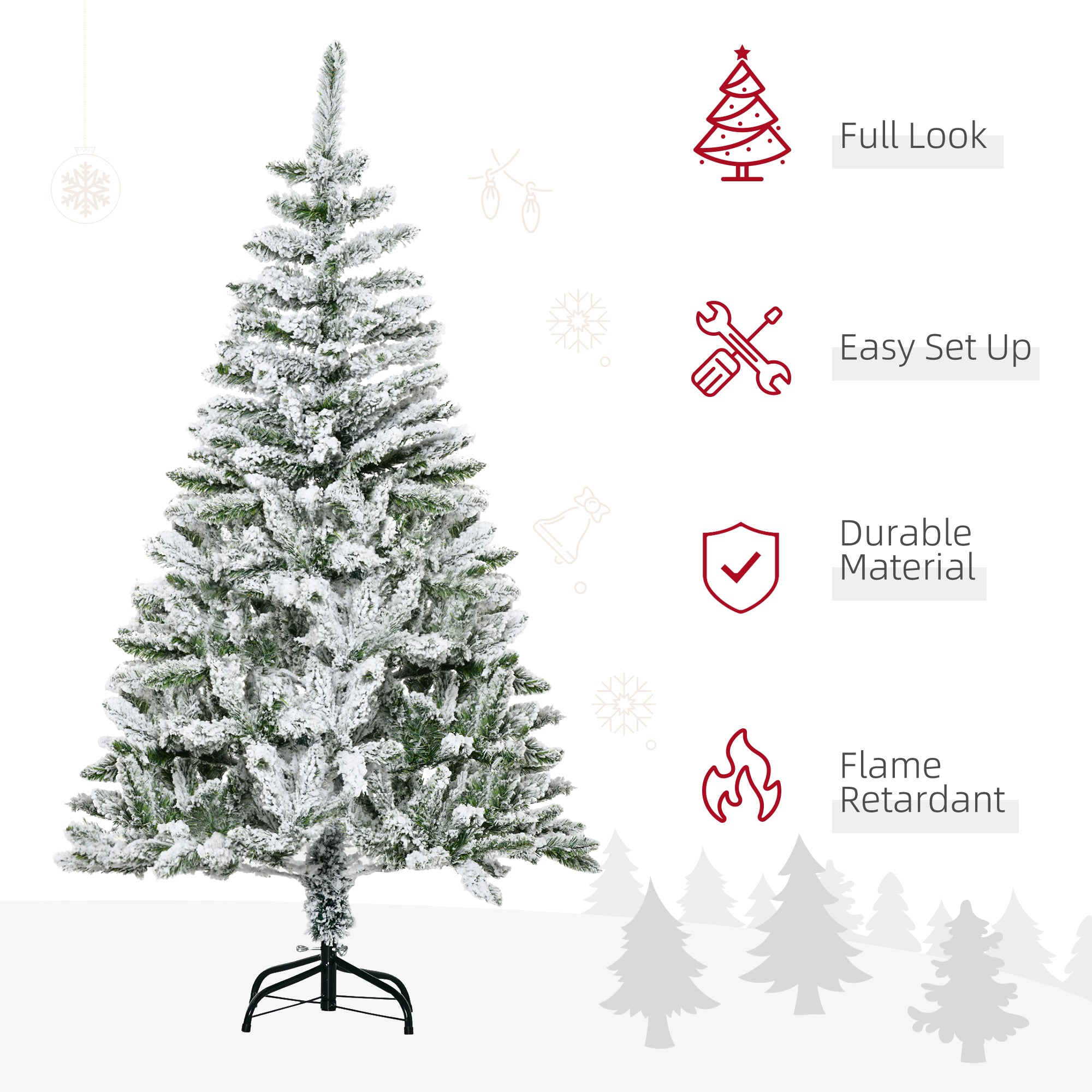 HOMCOM 5ft Snow Flocked Artificial Christmas Tree w/ Realistic Branch Tips