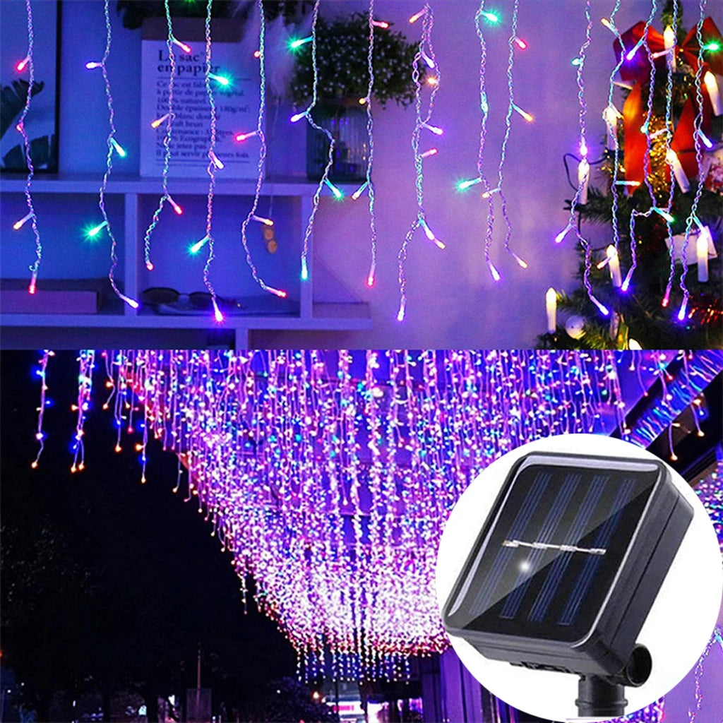 Solar Curtain Icicle Light 3.5M Eaves Decor Outdoor Fairy String Lights Wedding Party Christmas Stair Decor Garden Garlands