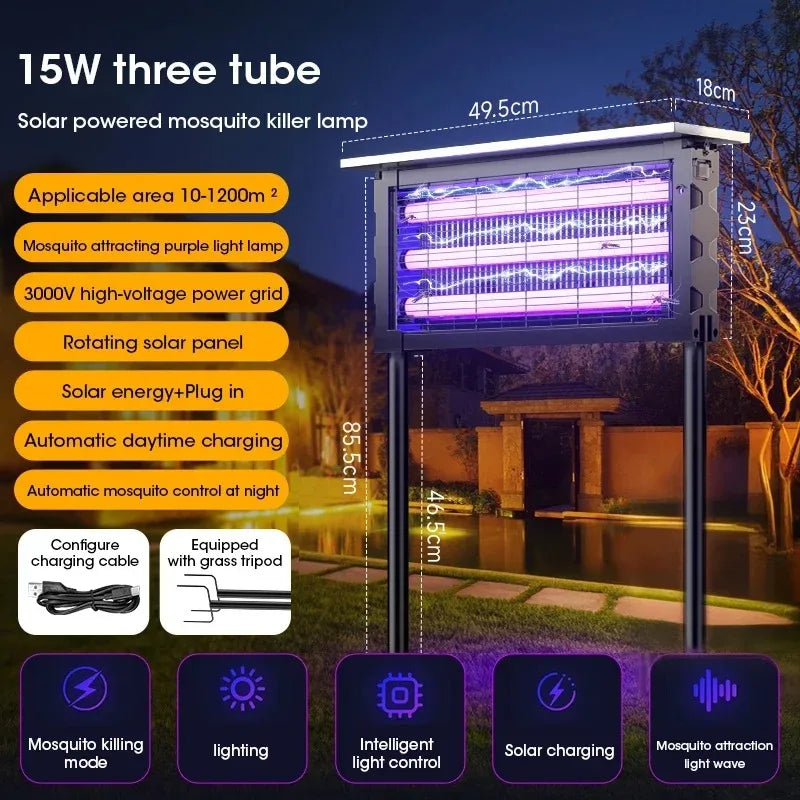 Solar Outdoor Mosquito Killer Lamp UV Light Trap Electric Shock Waterproof  Auto On Off Light Sensor Eco Friendly  Garden Camp