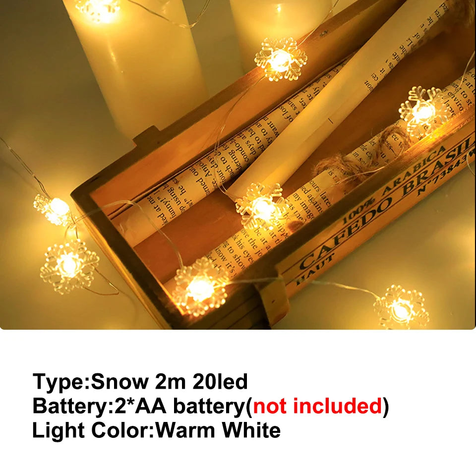 Christmas Lights 2M 20LED Fairy Lights Santa Claus Snowflake String Lights Battery Powered For Home Living Room Xmas Decor Lamp