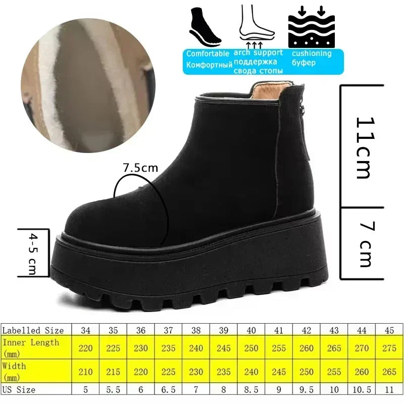 Fujin 7cm Suede Leather Snow Shoes Ankle Booties Platform Winter Boots Women Comfortable Non Slip Chelsea Boots Chunky Heel