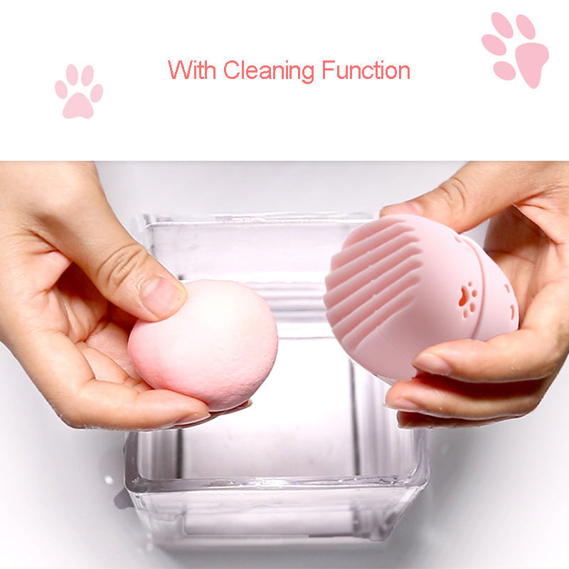 Pink Cute Cat Soft Silicone Cosmetic Sponge Box Holder with Beauty Eggs Portable Powder Puffs Holder Sponge Make Up Drying Cases