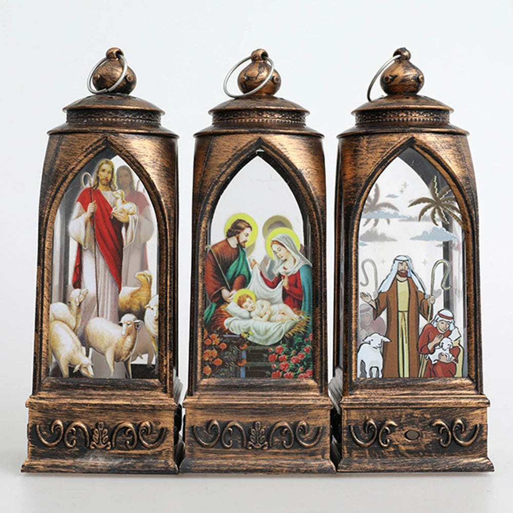 Christmas Decorations LED Lights Golden Arch Lantern Night Light Religious Jesus Retro Ornaments Festive Atmosphere Enhancer