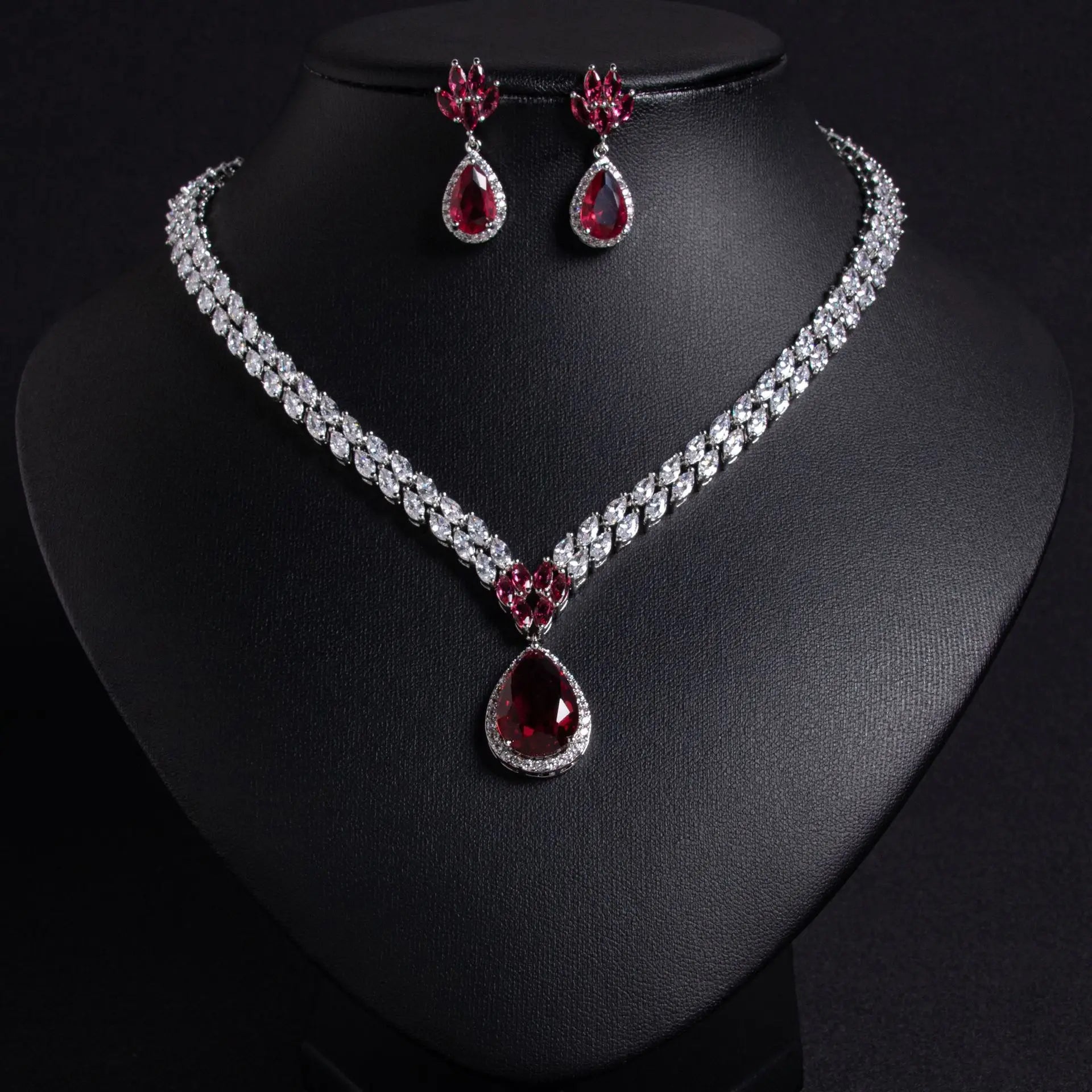 New luxury art beauty teardrop necklace earrings ladies jewellery zirconia set party wedding bridal gift dubai accessories M-317