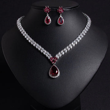 New luxury art beauty teardrop necklace earrings ladies jewellery zirconia set party wedding bridal gift dubai accessories M-317