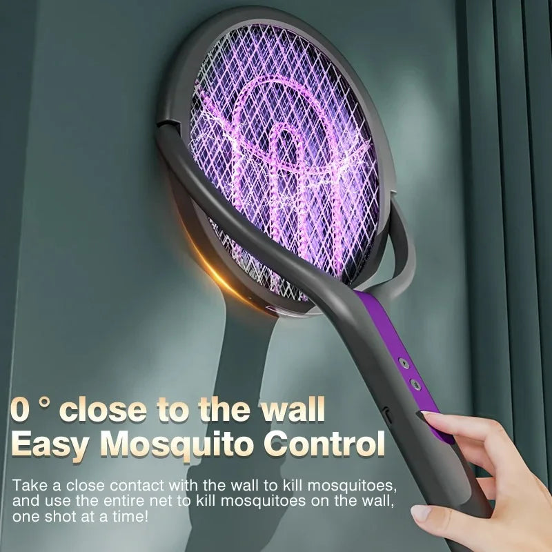 Intelligent Rechargeable Mosquito Swatter 2800V Electric Racket Extension Handle 5-Layer Protection
