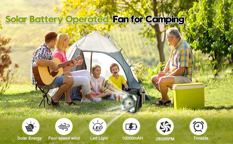 10000mAh Solar - Powered Camping Lantern with 4 - Speed Fan 90° Foldable, Rechargeable & Powerful Wind