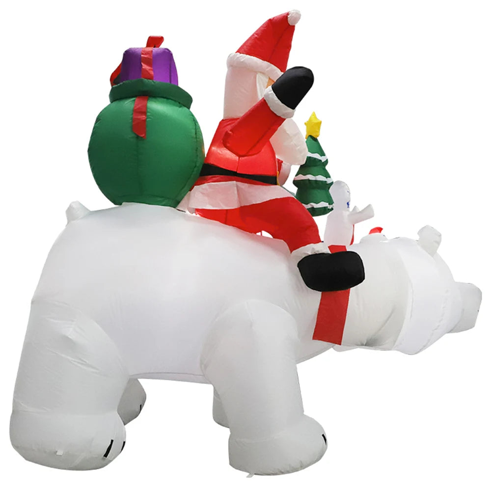 2.1M Inflatable Christmas Claus Riding Shake Head Bear And 1.2m Santa Claus Built-in LED Light Courtyard Garden Xmas Decorati
