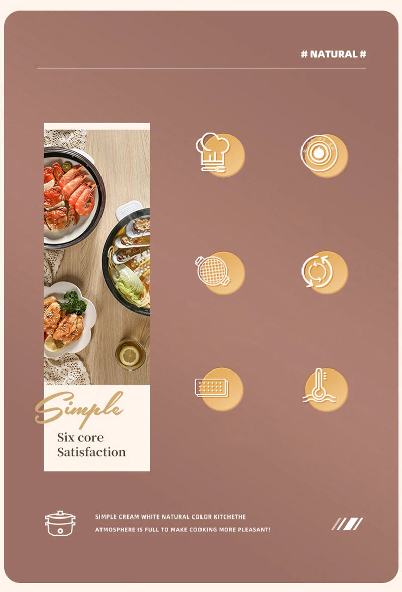 Electric Cooker Dormitory Multi Cooker Household for Hot Pot Cooking and Frying and Double Layer Soup Heater Pot Fry EU /US Plug