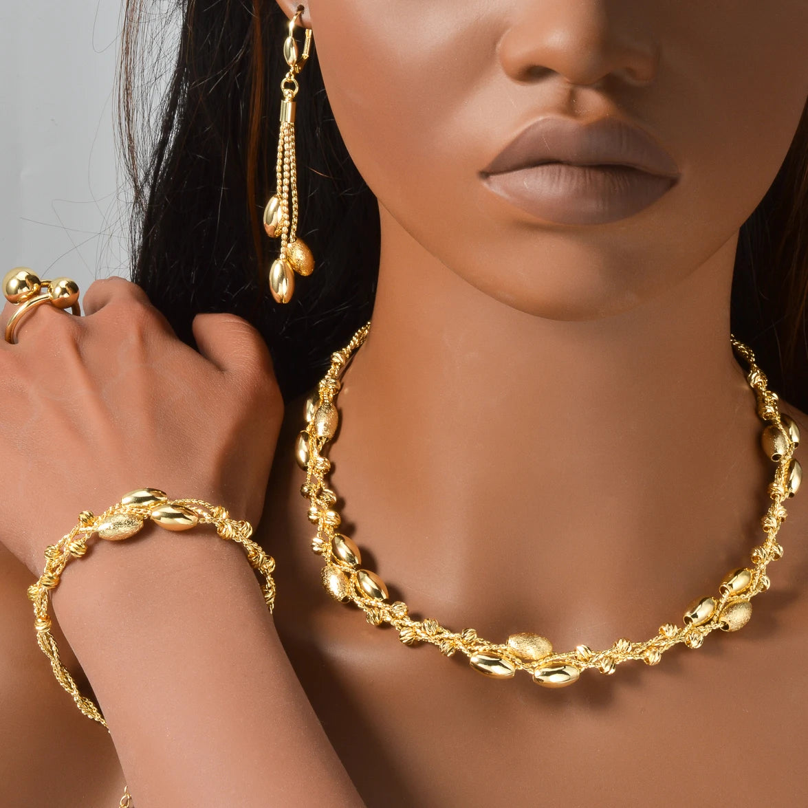 Pearl Pendant 4pcs Jewelry Set Colorful Beads Necklace Bracelet Earrings Ring Bridal Wedding Set Luxury Jewelry Accessories