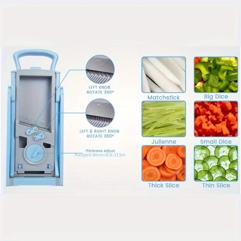 Safe Vegetable Slicer Adjustable Vegetable Chopper with 4 Modes Dicer, Julienne Kitchen Chopping Artifact (SkyBlue)