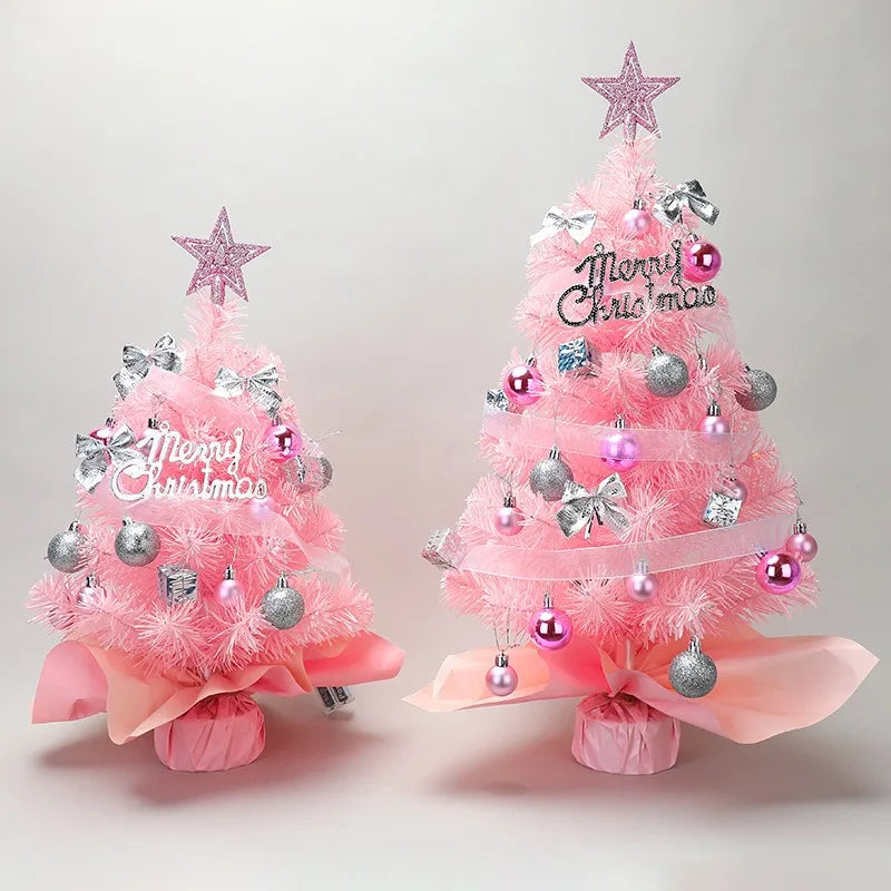 Desktop Mini Christmas Tree Pink Christmas Tree Desktop Ornament Holiday Decorations with Lights Christmas Tree 60cm/45cm