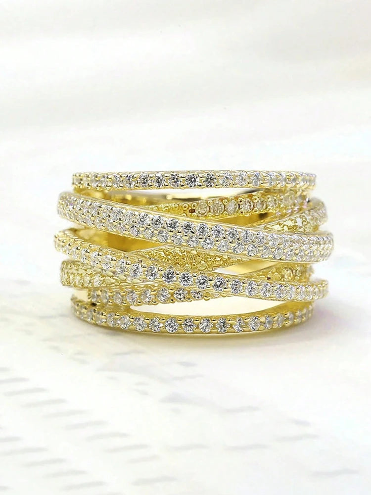 925 Sterling Silver Classic Vintage Line Wrap Zircon Ring For Women Daily Outfits Party Luxury Fashion High Quality Fine Jewelry