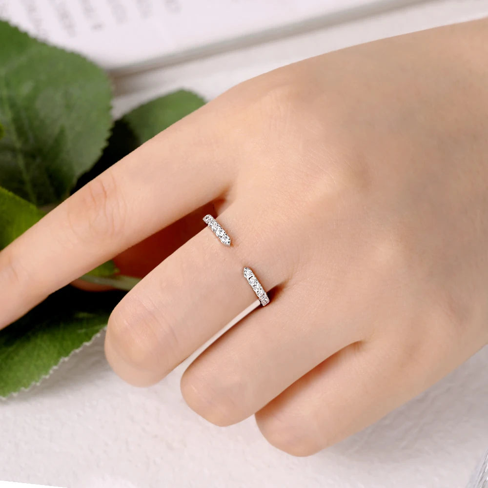 LinkerLove Half Eternity Moissanite Open Ring for Women Stackable Wedding Band S925 Sterling Silver Diamond Rings Jewelry Gifts