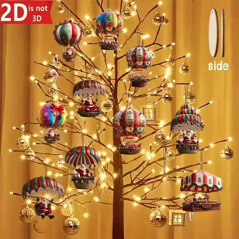 2D Santa Claus Parachute Christmas Tree Ornaments New Year Party Decoration 2025 Christmas Indoor Outdoor Home Decor DIY Gifts