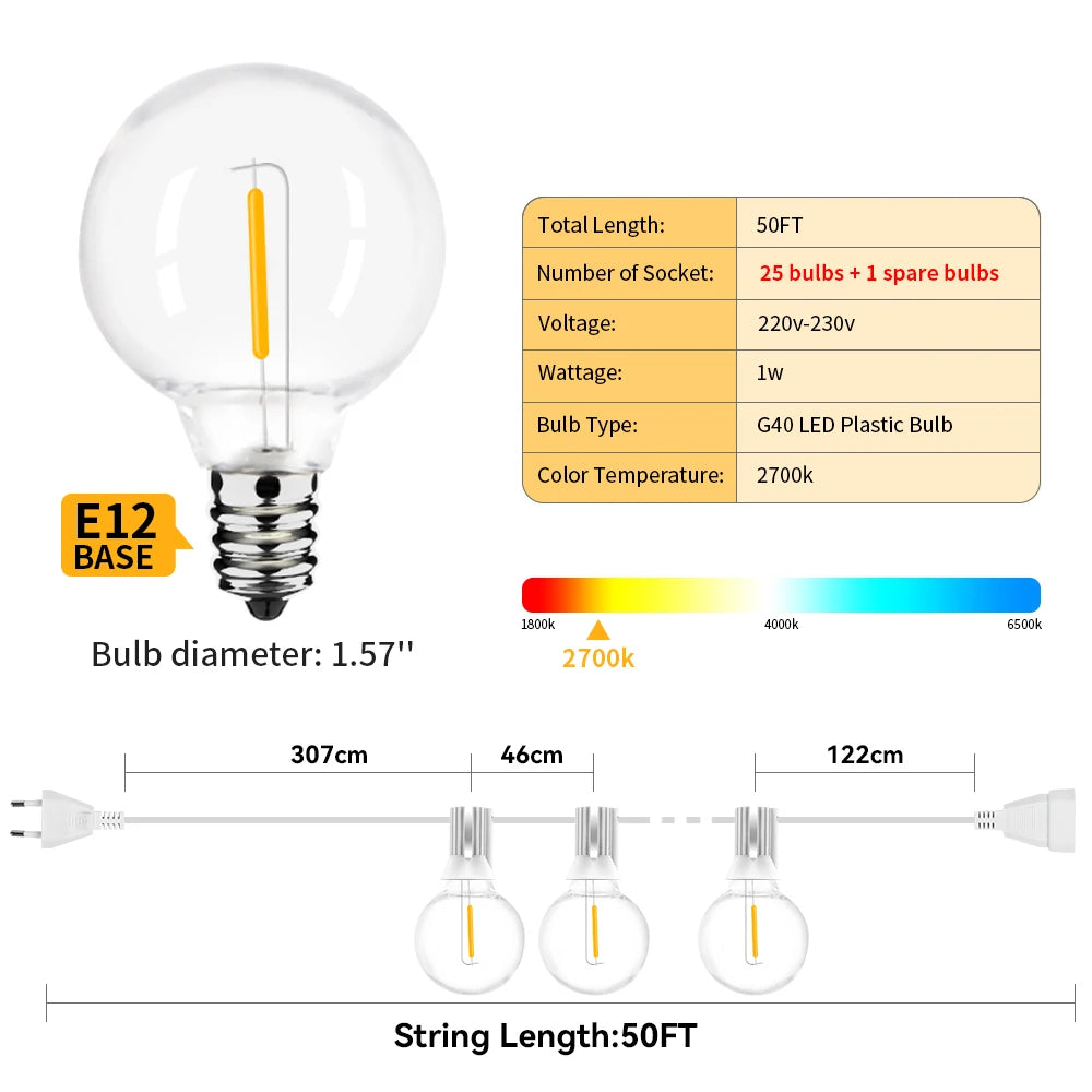 LED String Light 30M 15M Fairy String Light Festoon Patio Garden Lights Christmas Lights Gift White Cable Decoration Lights