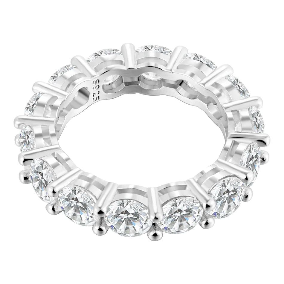 URMYLADY 5mm Full Moissanite Ring for Women Sparkling Wedding Eternity Bands 100% S925 Sterling Silver Jewelry Classic Ring GRA