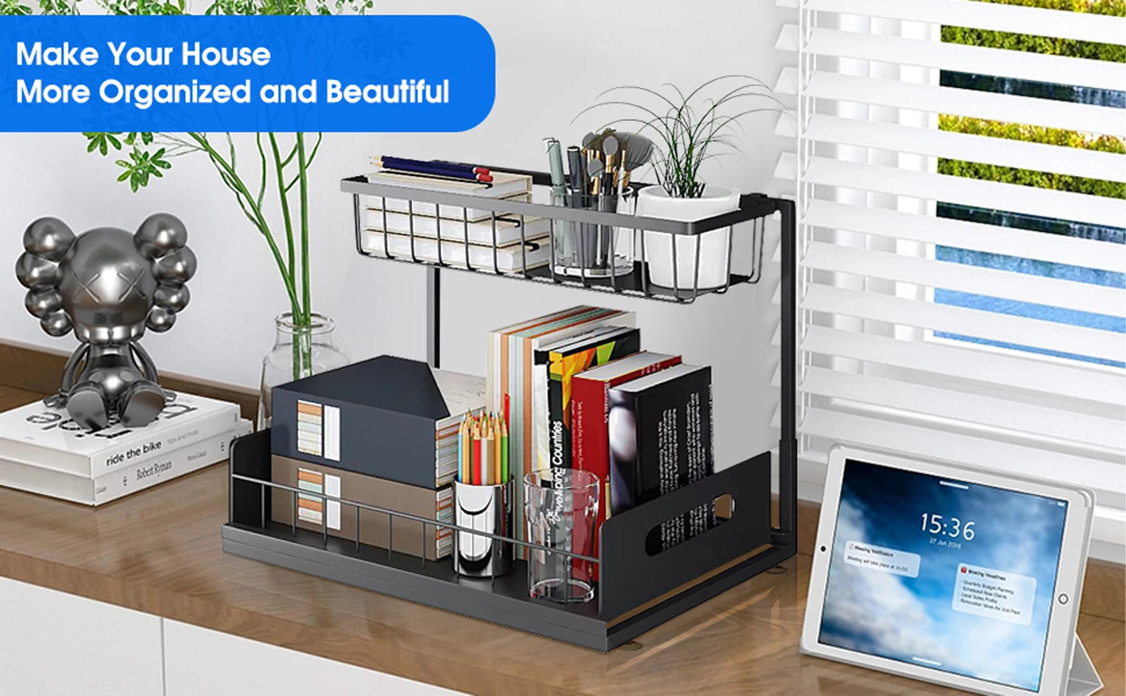 Under Sink 2 Tier Sliding Cabinet Basket Organizer Drawer Pull Out Cabinet Multi-Purpose  Sink Organizer for Bathroom Kitchen