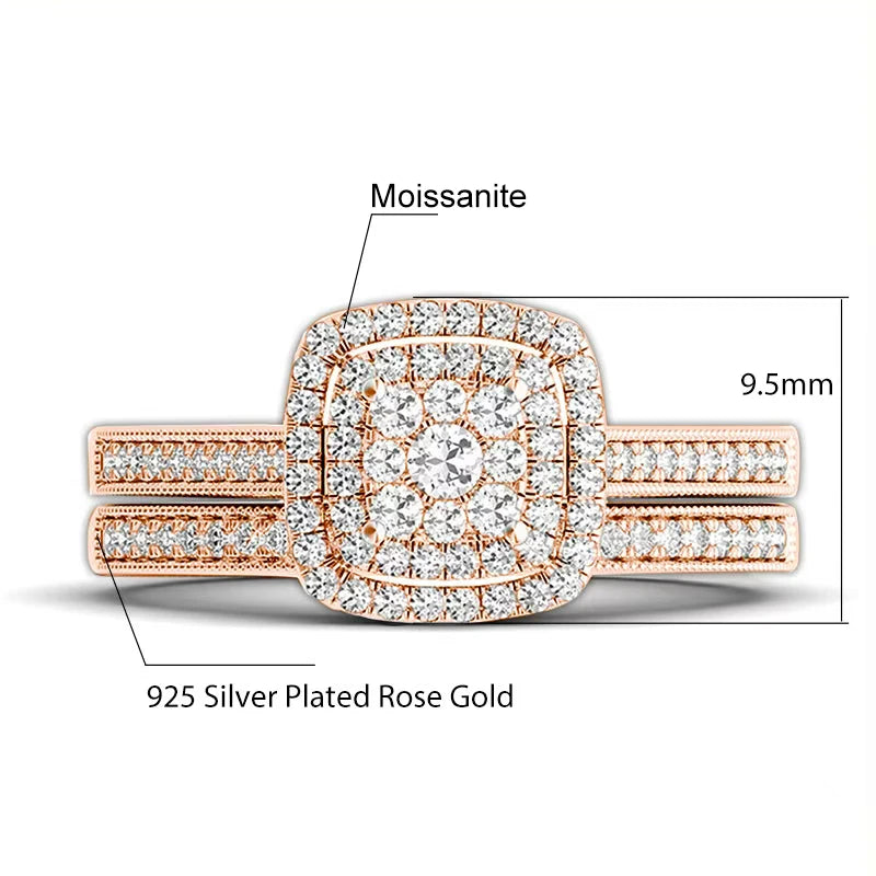 Rose Gold 2 Pieces Moissanite Ring Set For Woman D Color VVS1 Original 925 Silver Certified Bridal Jewelry Luxury Wedding Gift