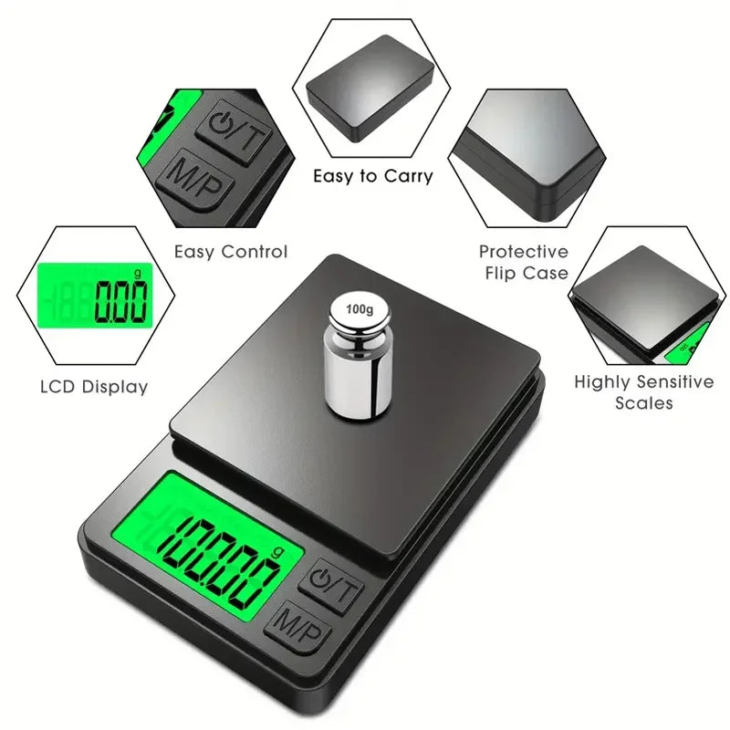 Precision Pocket Scale 1000g 0.1g Digital Gram Scale Backlit LCD Portable Jewelry Food Grain oz Tare Function Travel Use