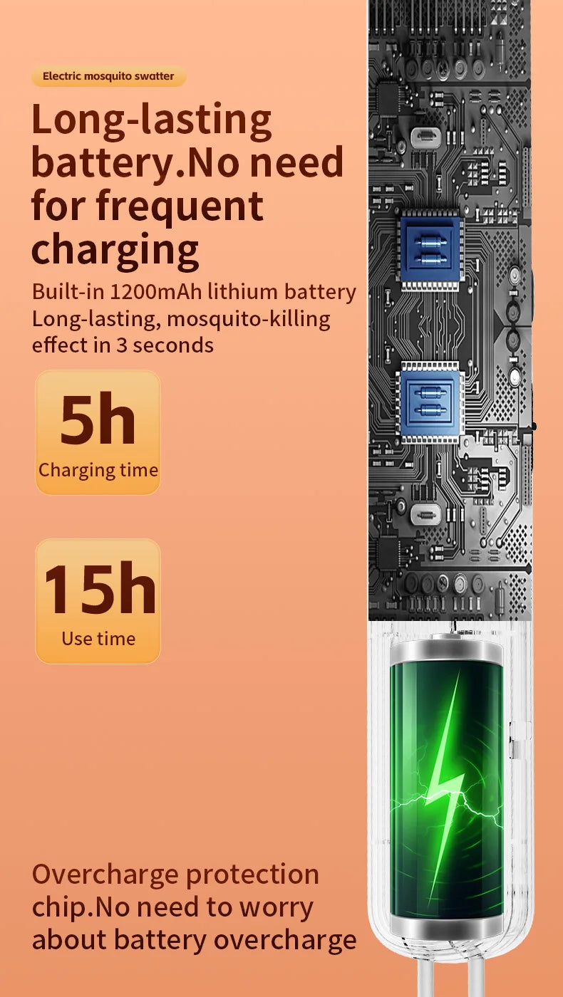 3 in 1 Foldable USB Rechargeable 3000V Mosquito Fly Swatter UV Trap LED Dual Switch Safe Grid 0° Wall Stick Bug Zapper