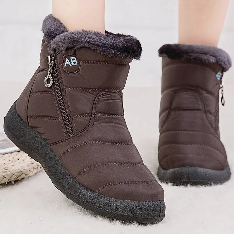 Women’s Waterproof Winter Ankle Boots – Fur-Lined Low Heels