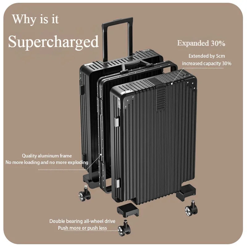Aluminum Alloy Carry-On Luggage with Cup Holder Spinner Case