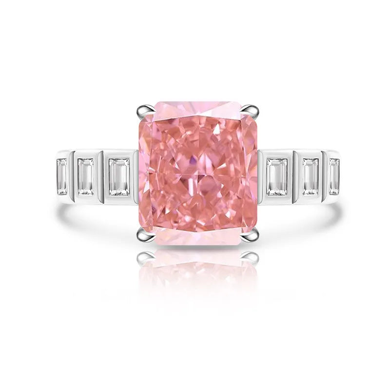 925 Sterling Silver Square Ice Flower Cut Ring Inlaid with High Carbon Diamonds Light Luxury Versatile Women's Ring