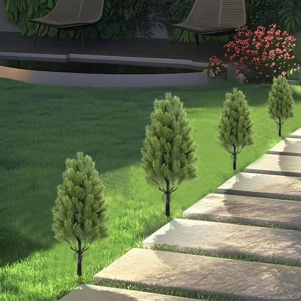 2pcs Artificial Christmas Pine Trees with Black Spiked Base - Indoor/Outdoor Holiday Decor-  Thanksgiving, Christmas Decor