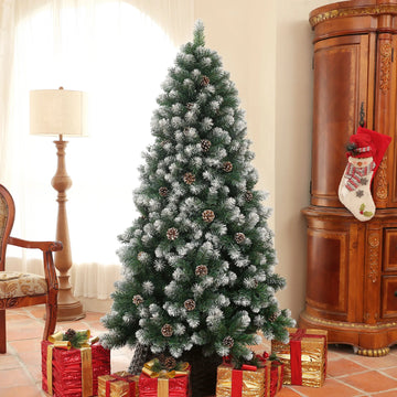 HOMCOM 6ft Artificial Pine Christmas Tree with Pinecones, Steel Base