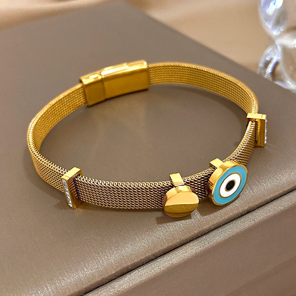 Greatera Round Eye Watch Bracelet Five-pointed Star Accessory Strap Design Stainless Steel Women's Bangle Gift Jewelry Trendy