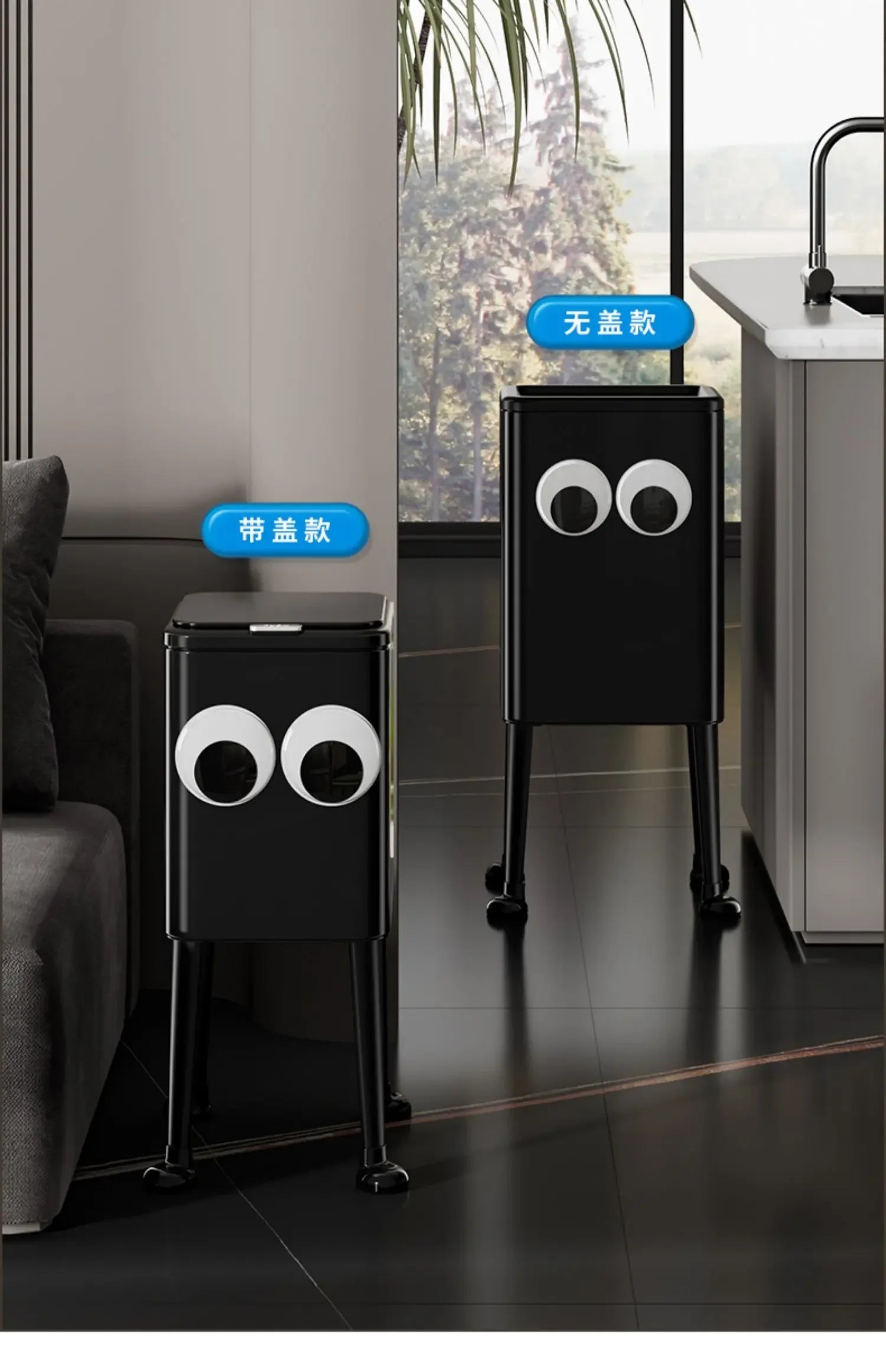Kitchen Eye-Catching Garbage Can High-Standing Trash Bin Stylish Home Living Room Roller Creative Mobile Bedroom Bin