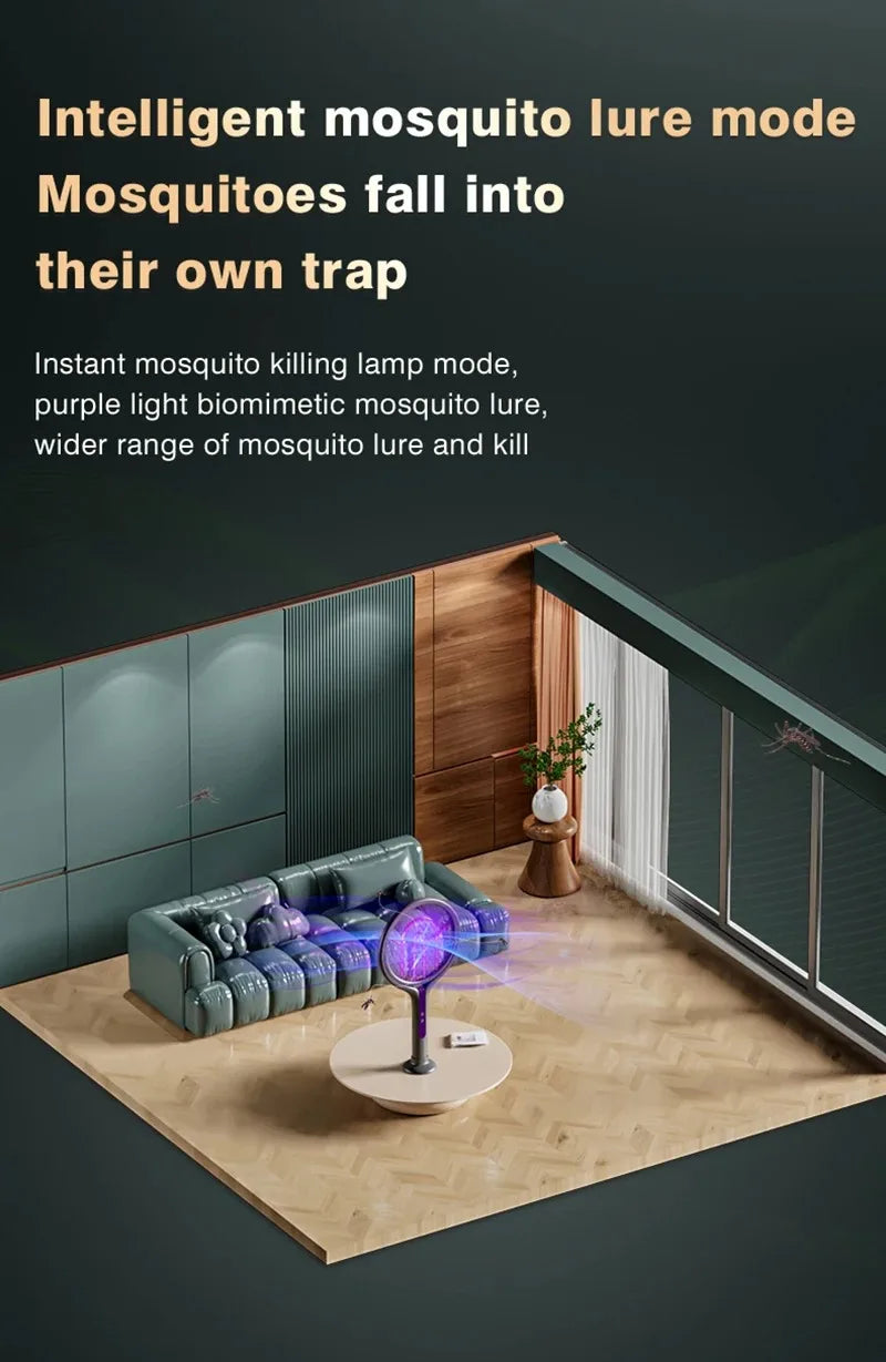 Intelligent Rechargeable Mosquito Swatter 2800V Electric Racket Extension Handle 5-Layer Protection