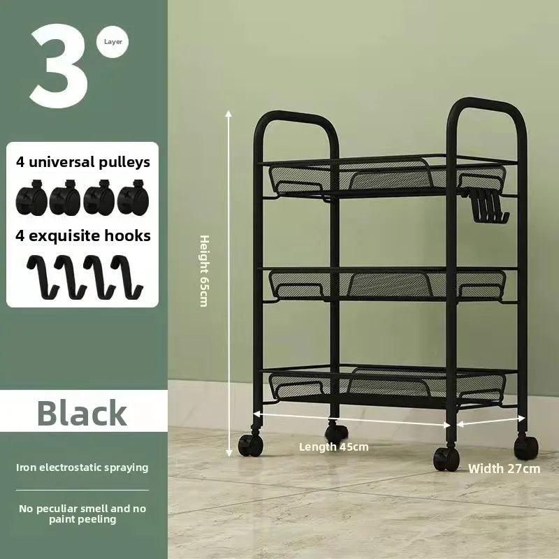 Kitchen Cart Organizer Rolling Trolley Storage Cart Portable Multifunctional Vegetable Fruit Basket Wheels Utility Furniture